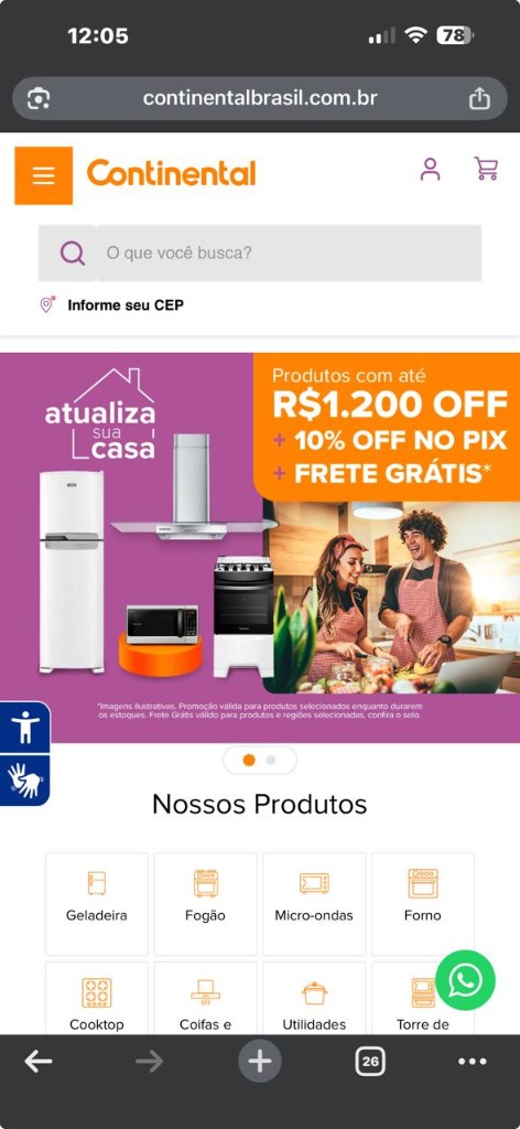 Site Continental Brasil no celular — eletrodomésticos, cozinha e ofertas para casa