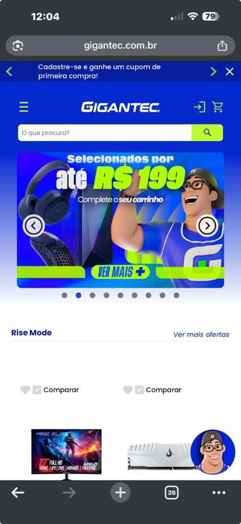 Site Gigantec no celular — hardware, periféricos e ofertas