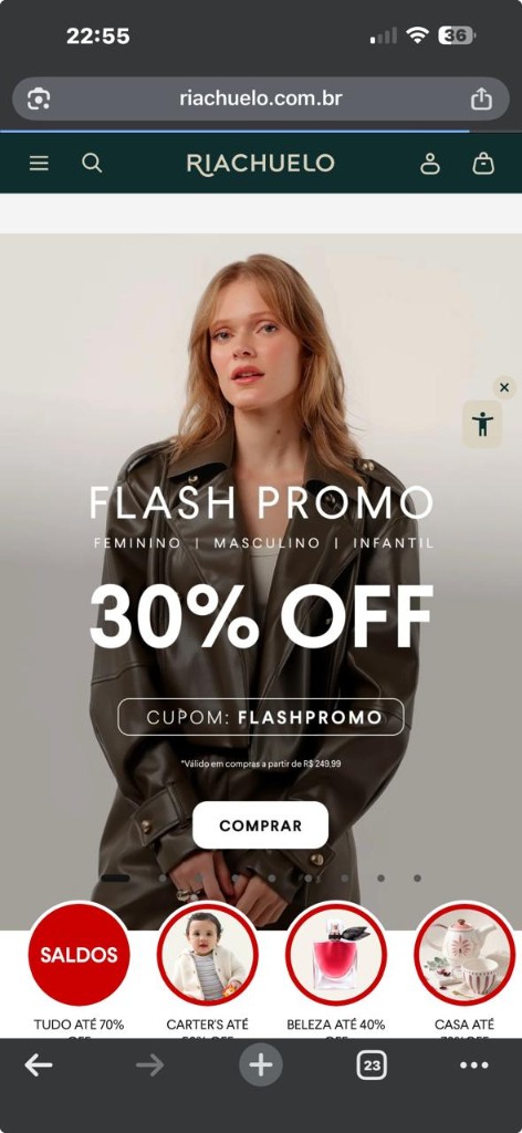 Site Riachuelo no celular — moda, saldos e campanhas promocionais