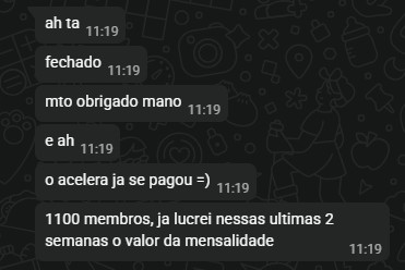 Print real de cliente ativo dizendo que o Acelera Afiliado já se pagou