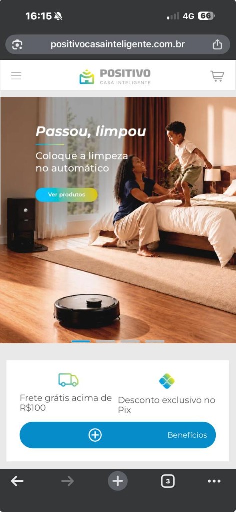 Site Positivo Casa Inteligente no celular — automação residencial