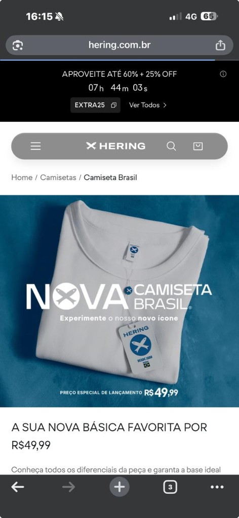 Site Hering no celular — básicos, camisetas e promoções
