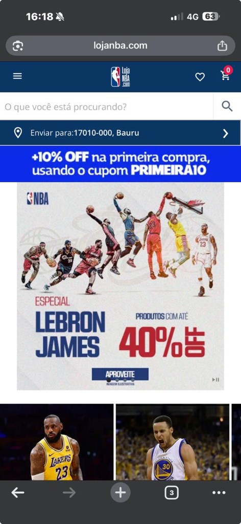 Site Loja NBA no celular — camisas, bonés e produtos oficiais NBA