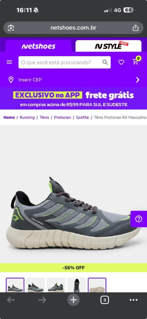 Site Netshoes no celular — tênis, artigos esportivos e moda