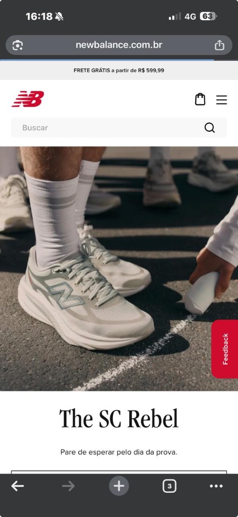 Site New Balance BR no celular — tênis e running