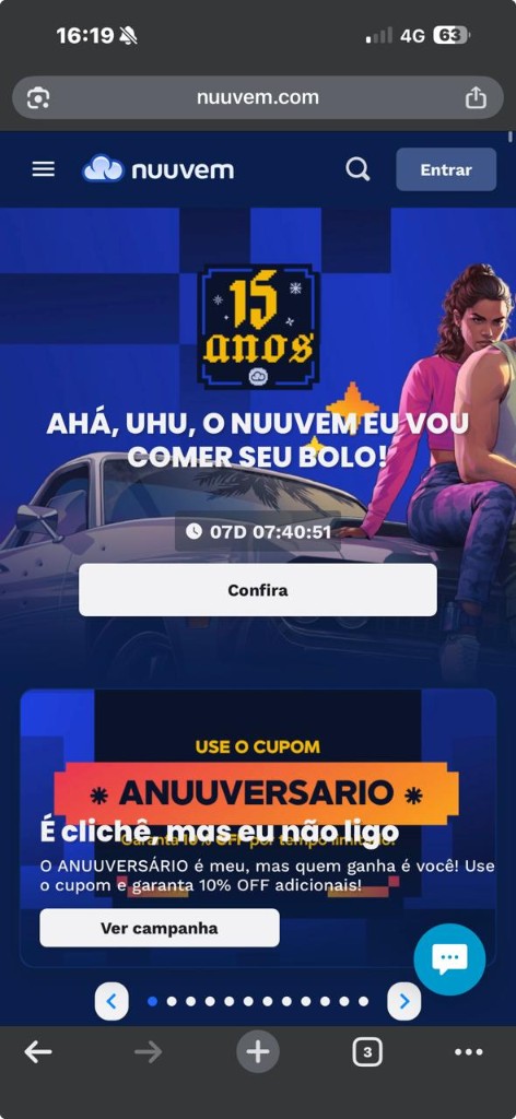 Site Nuuvem no celular — games digitais e promoções
