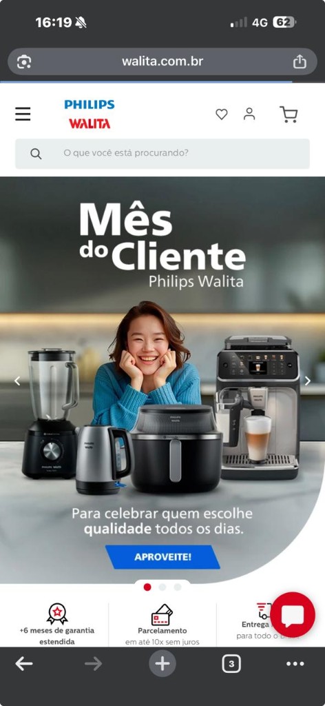 Site Philips Walita no celular — eletroportáteis e cozinha